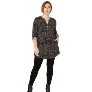 Ava & Grace Black Polka Dot Tunic with Roll Tab Sleeves size 3X